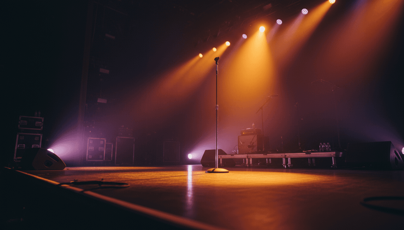 Professional stage setup with dramatic lighting ready for a live performance