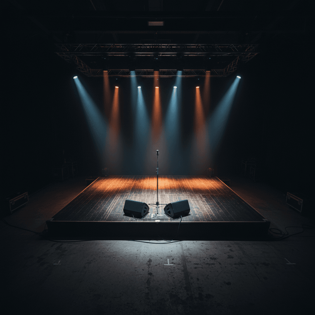 Professional stage with lighting setup