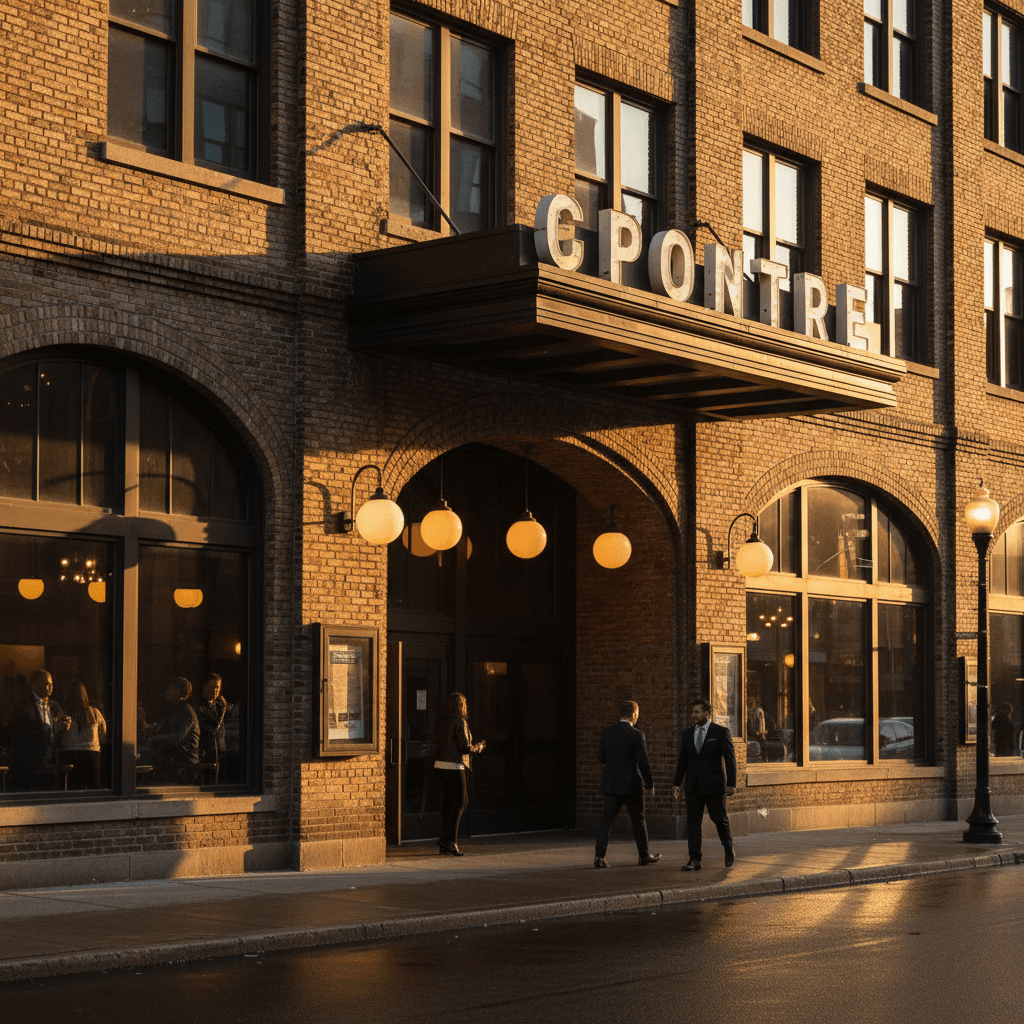Detroit Smokehoouse entrance during evening hours